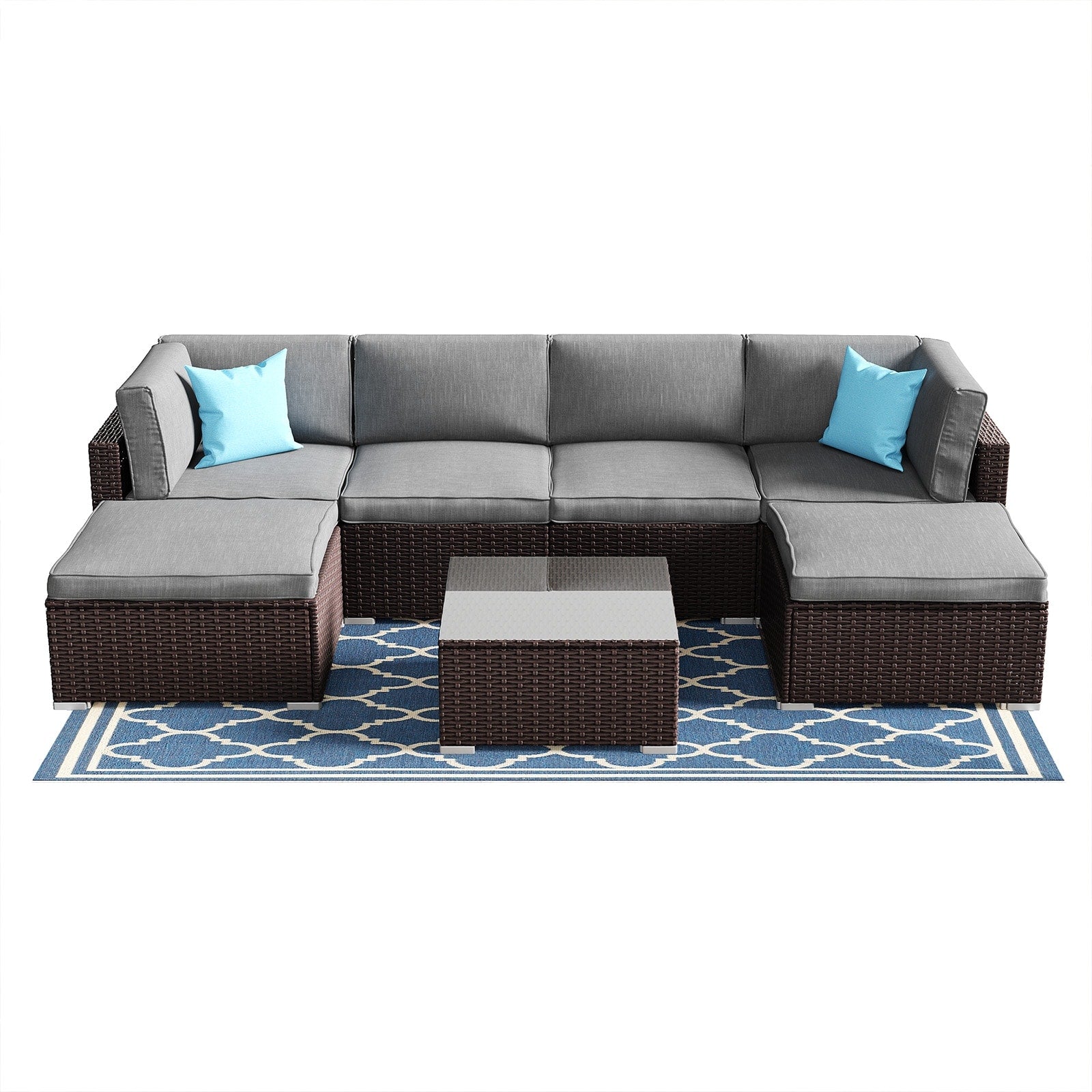 Canapé d'angle en osier 7 pièces pour patio extérieur COSIEST avec table basse