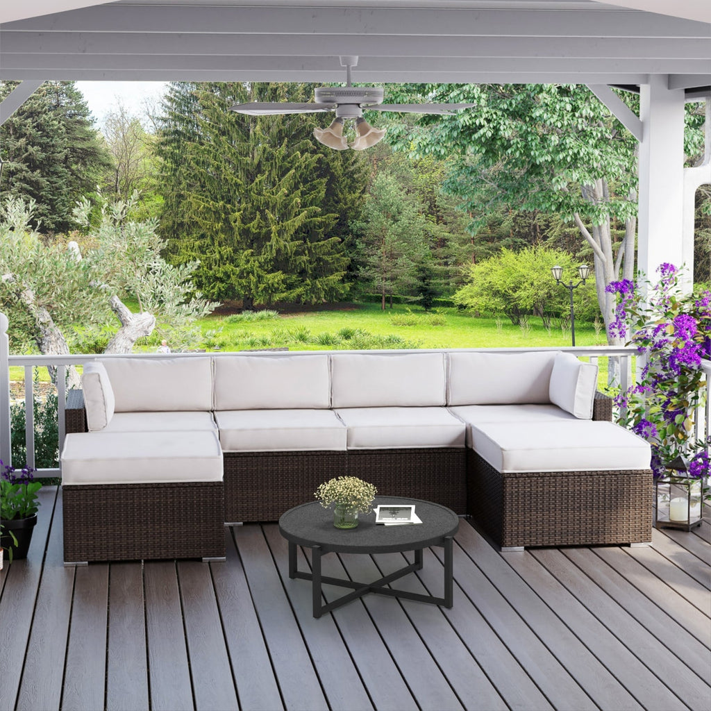 Canapé d'angle en osier 7 pièces pour patio extérieur COSIEST avec table basse