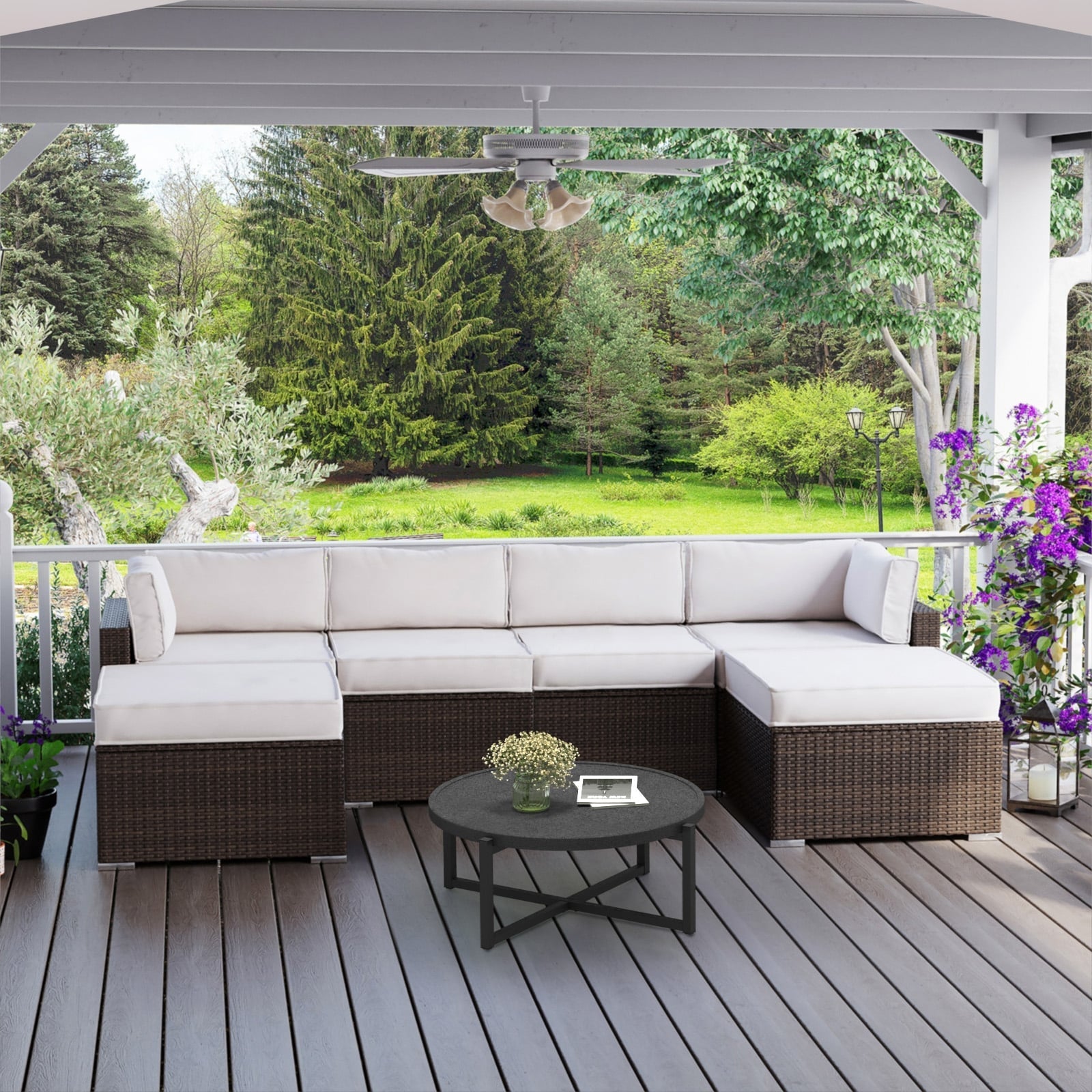 Canapé d'angle en osier 7 pièces pour patio extérieur COSIEST avec table basse