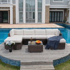 Canapé d'angle en osier 7 pièces pour patio extérieur COSIEST avec table basse