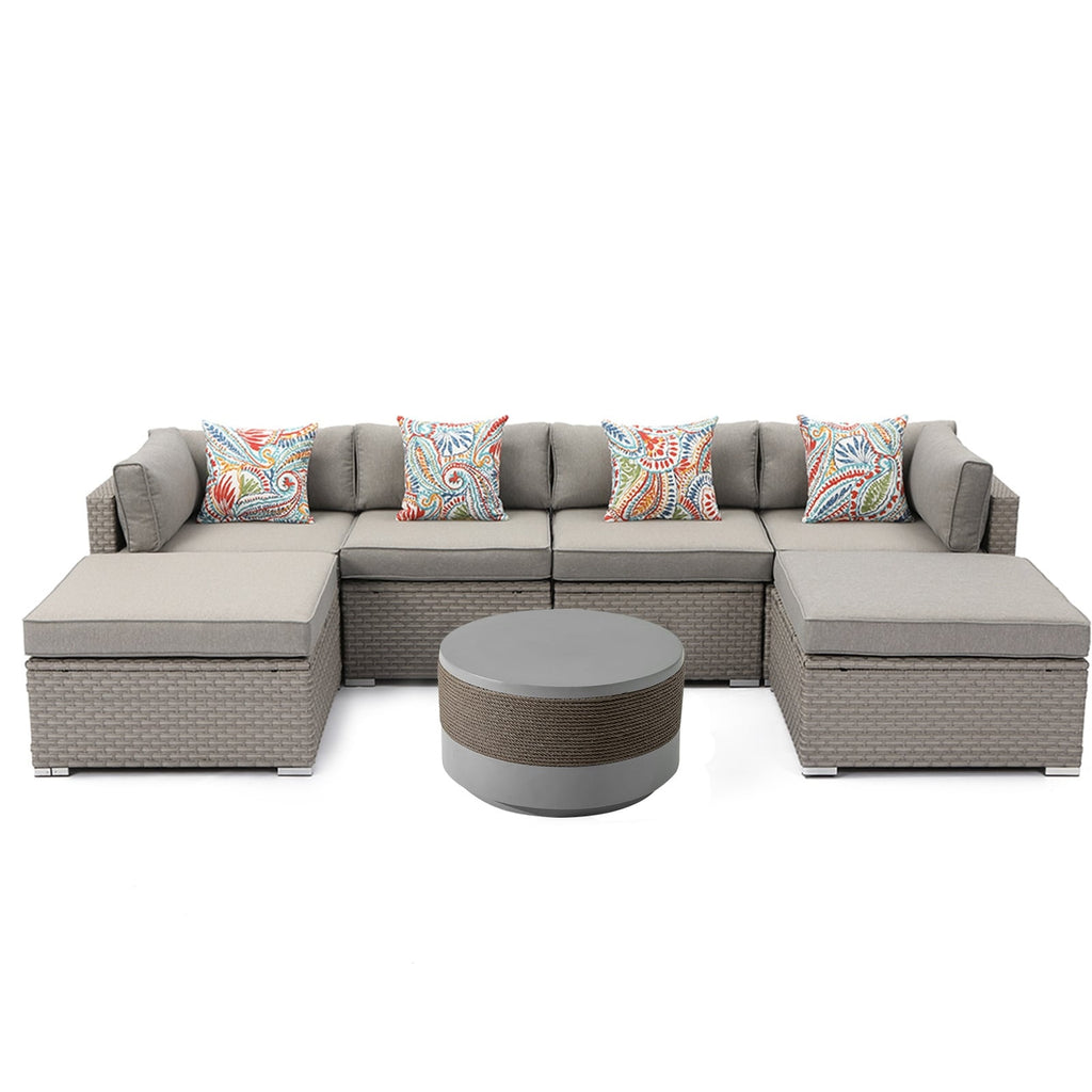 Canapé d'angle en osier 7 pièces pour patio extérieur COSIEST avec table basse