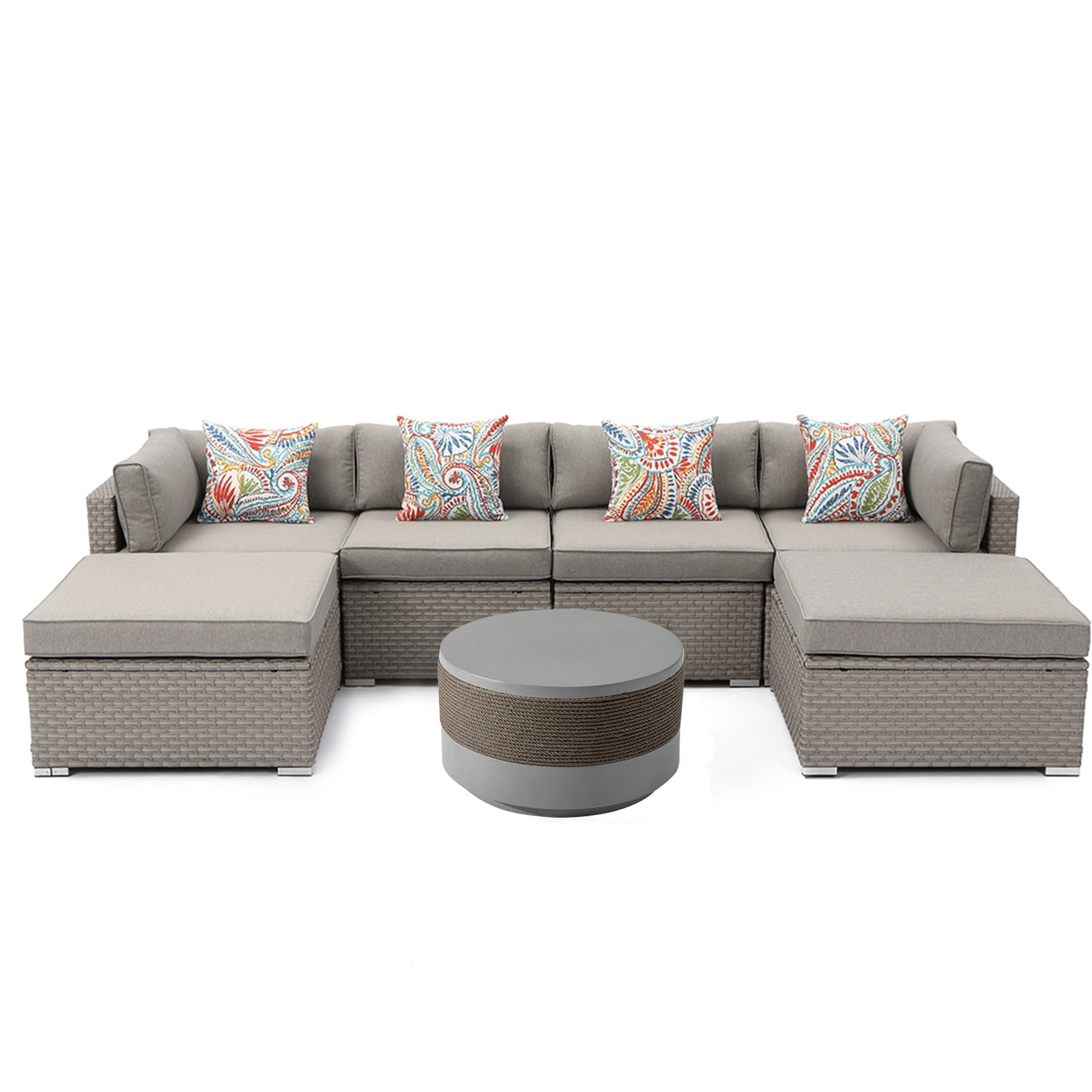 Canapé d'angle en osier 7 pièces pour patio extérieur COSIEST avec table basse