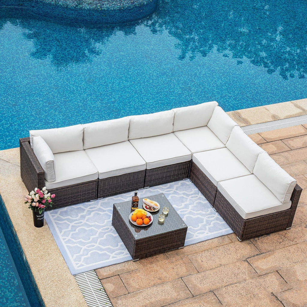 Canapé d'extérieur sectionnel en osier 7 pièces le plus confortable avec table basse