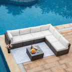 Canapé d'extérieur sectionnel en osier 7 pièces le plus confortable avec table basse