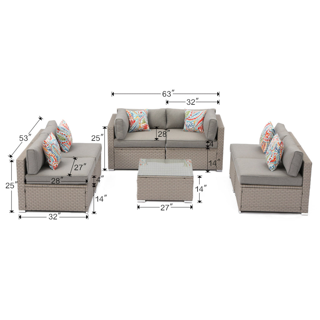 Canapé d'extérieur sectionnel en osier 7 pièces le plus confortable avec table basse