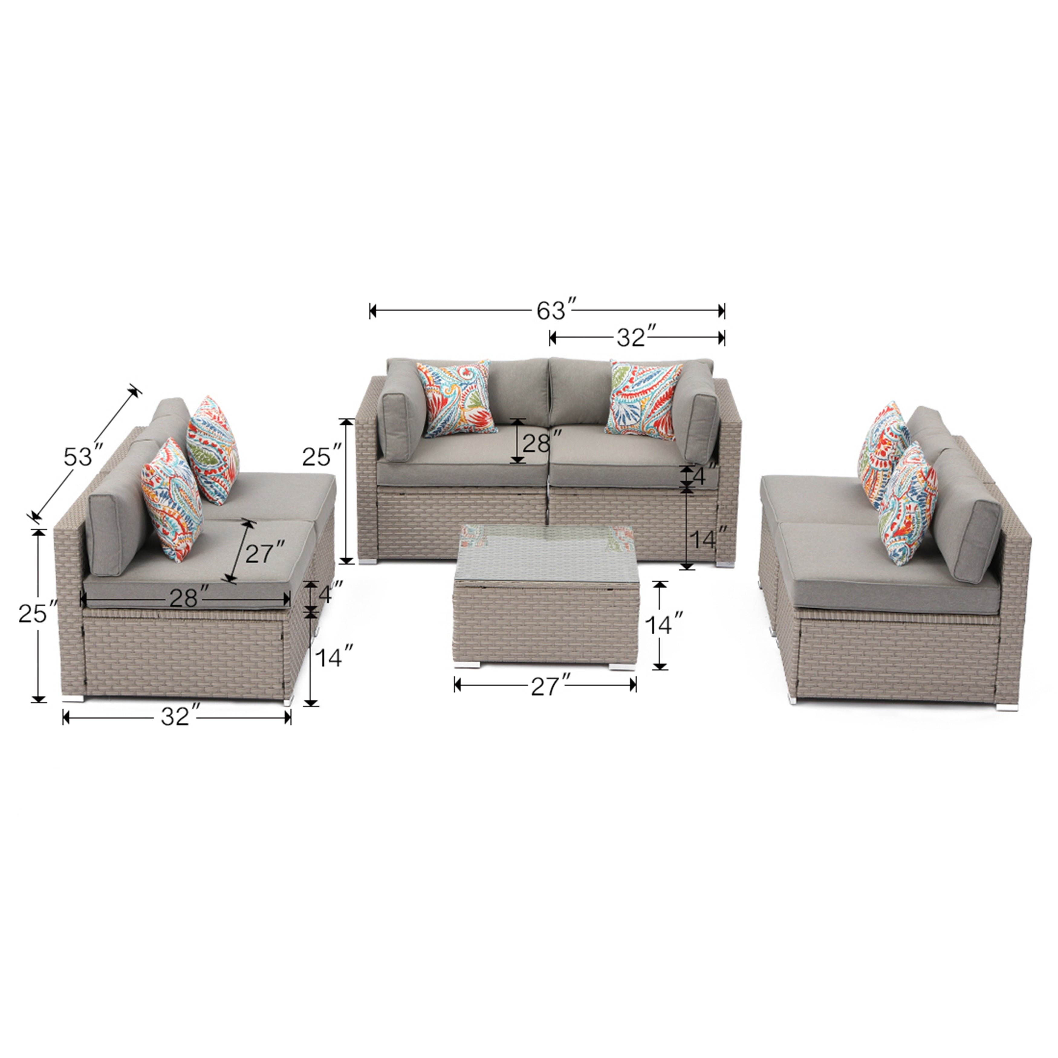 Canapé d'extérieur sectionnel en osier 7 pièces le plus confortable avec table basse