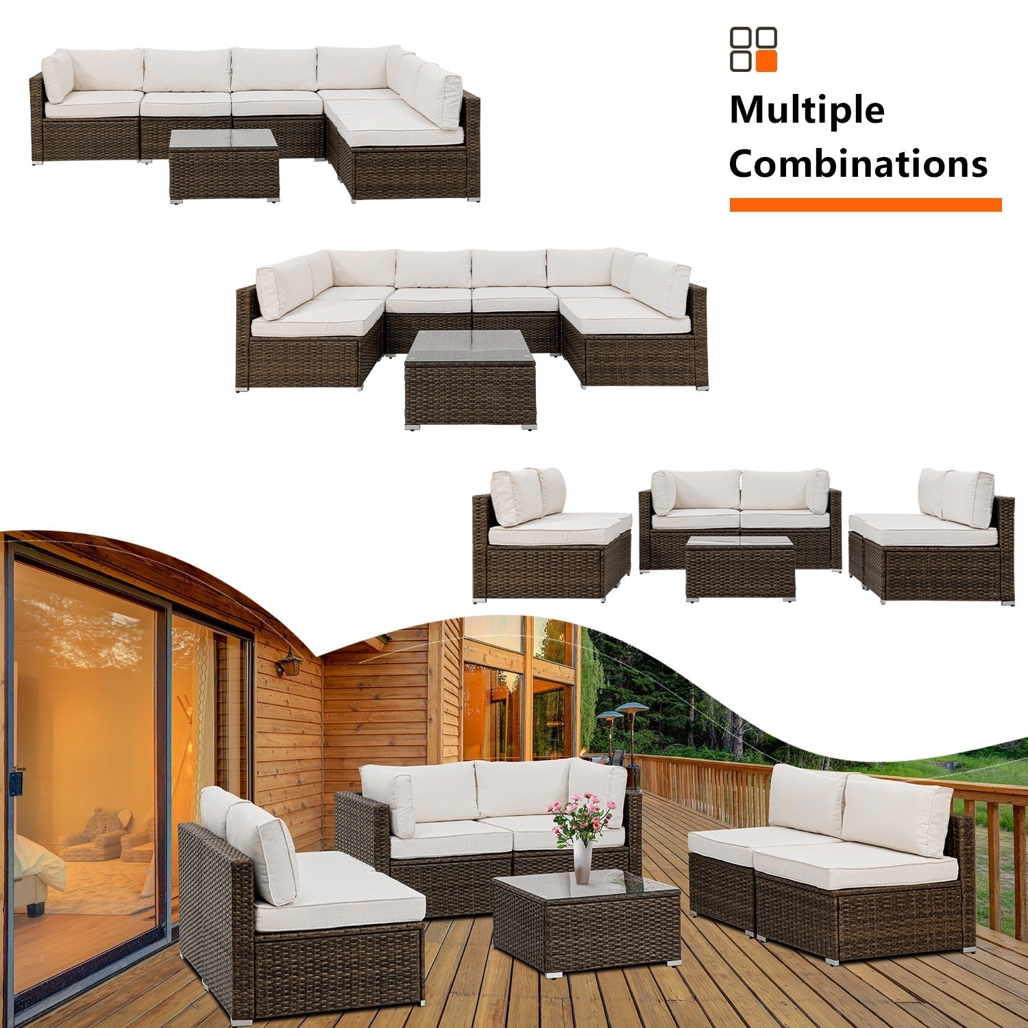 Ensemble de canapés sectionnels en osier pour meubles de patio extérieur COSIEST 7 pièces