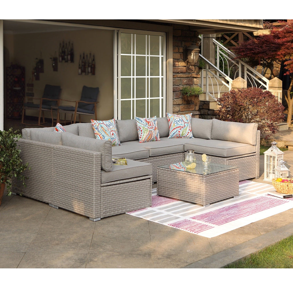 Ensemble de canapés sectionnels en osier pour meubles de patio extérieur COSIEST 7 pièces