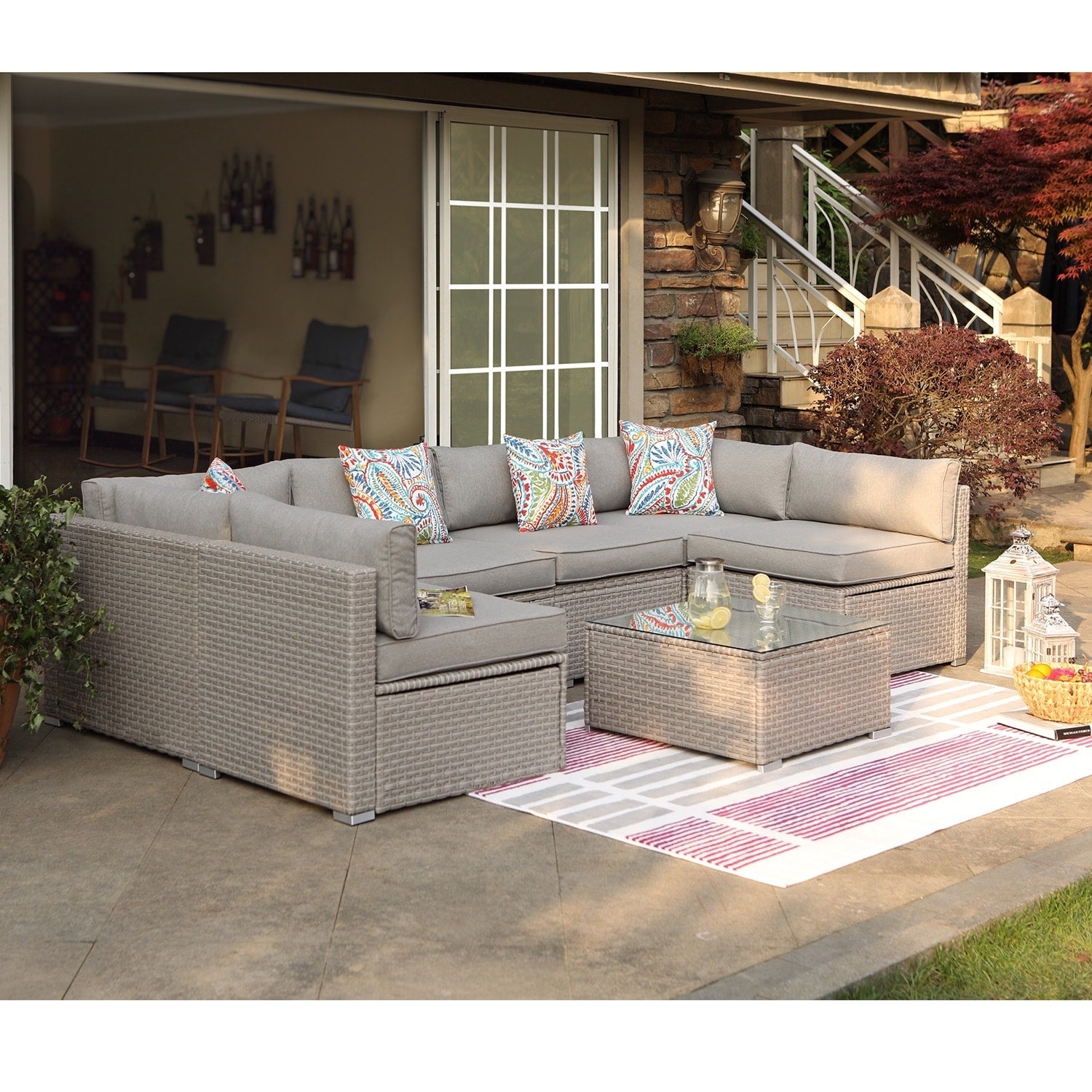 Ensemble de canapés sectionnels en osier pour meubles de patio extérieur COSIEST 7 pièces