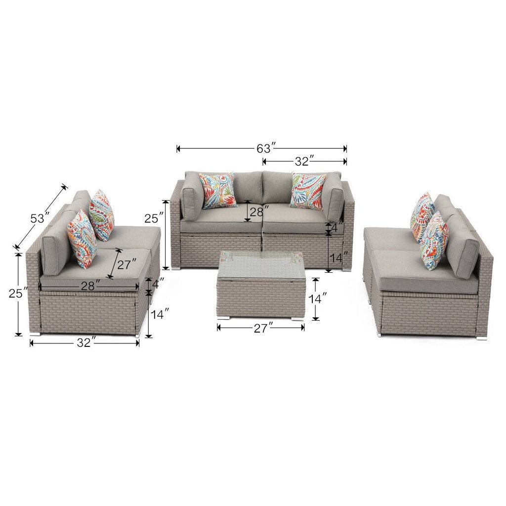 Ensemble de canapés sectionnels en osier pour meubles de patio extérieur COSIEST 7 pièces