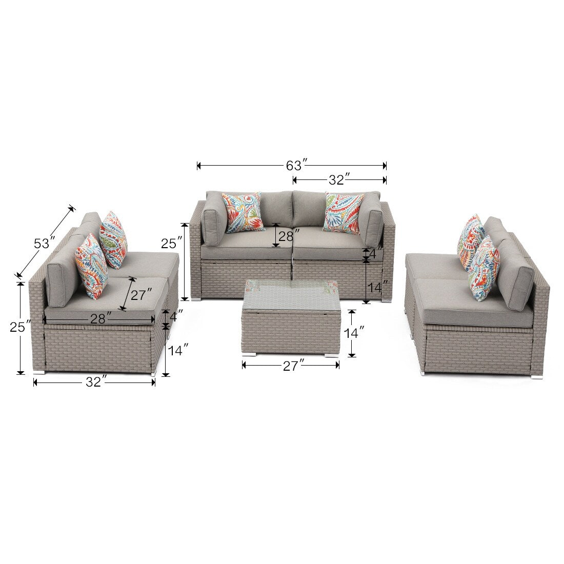 Ensemble de canapés sectionnels en osier pour meubles de patio extérieur COSIEST 7 pièces