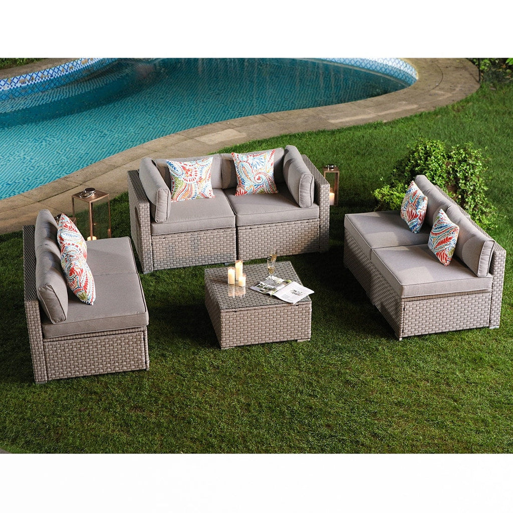Ensemble de canapés sectionnels en osier pour meubles de patio extérieur COSIEST 7 pièces