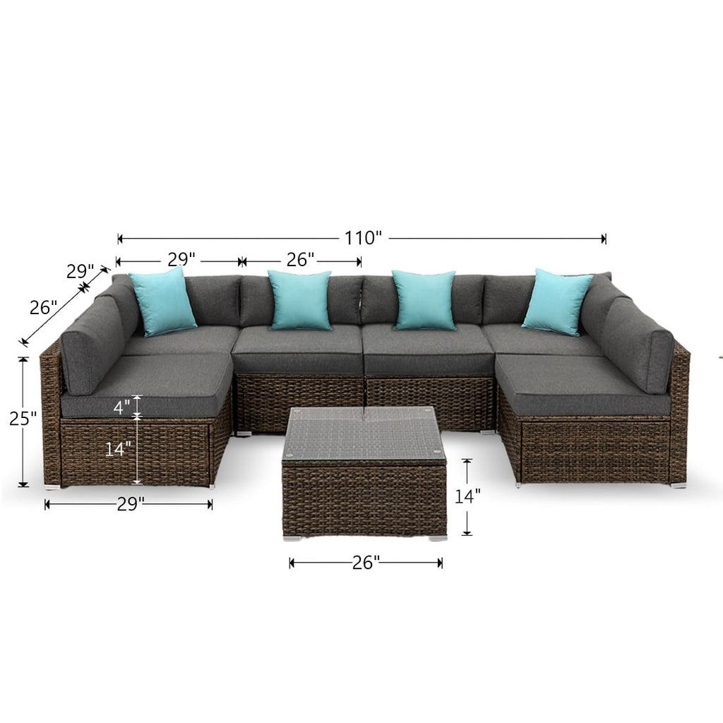 Ensemble de canapés sectionnels en osier pour meubles de patio extérieur COSIEST 7 pièces
