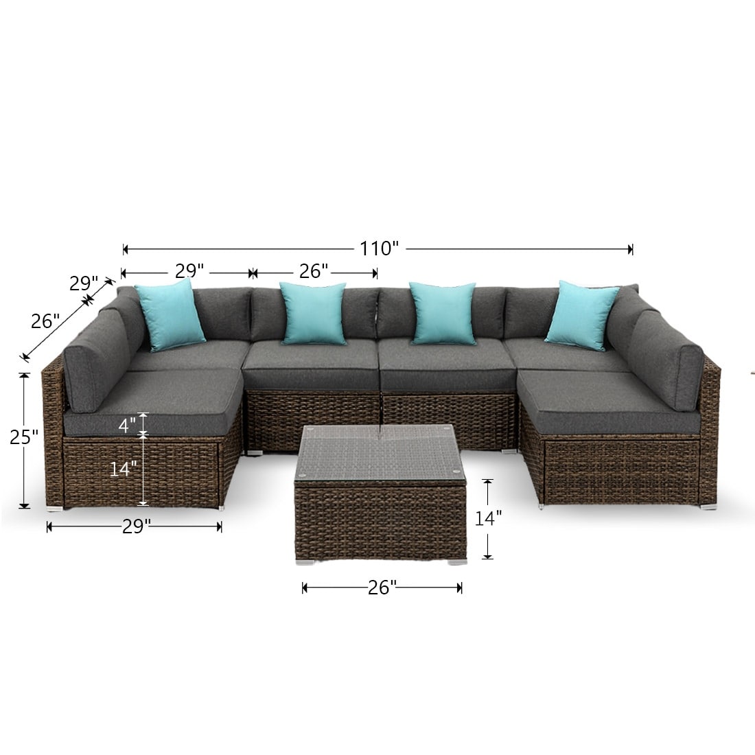 Ensemble de canapés sectionnels en osier pour meubles de patio extérieur COSIEST 7 pièces