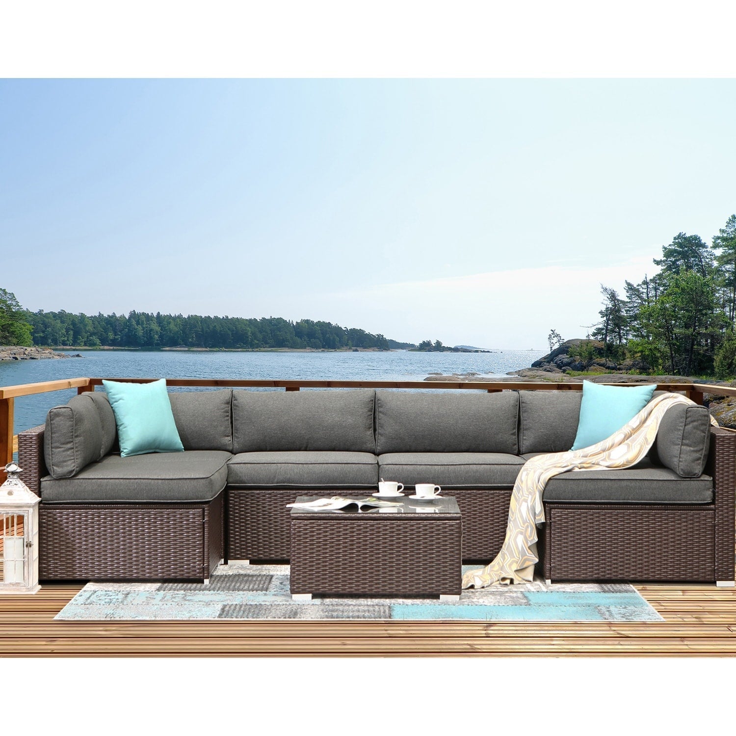 Ensemble de canapés sectionnels en osier pour meubles de patio extérieur COSIEST 7 pièces