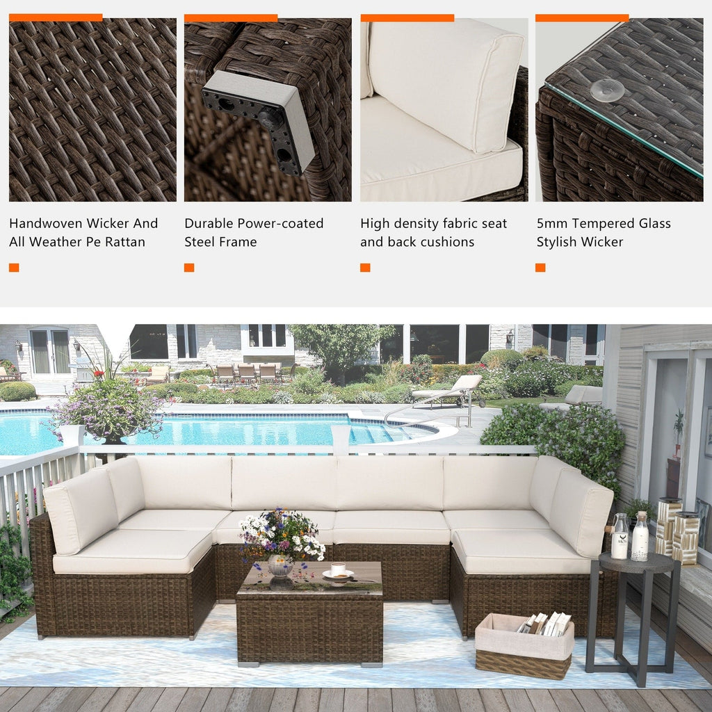 Ensemble de canapés sectionnels en osier pour meubles de patio extérieur COSIEST 7 pièces