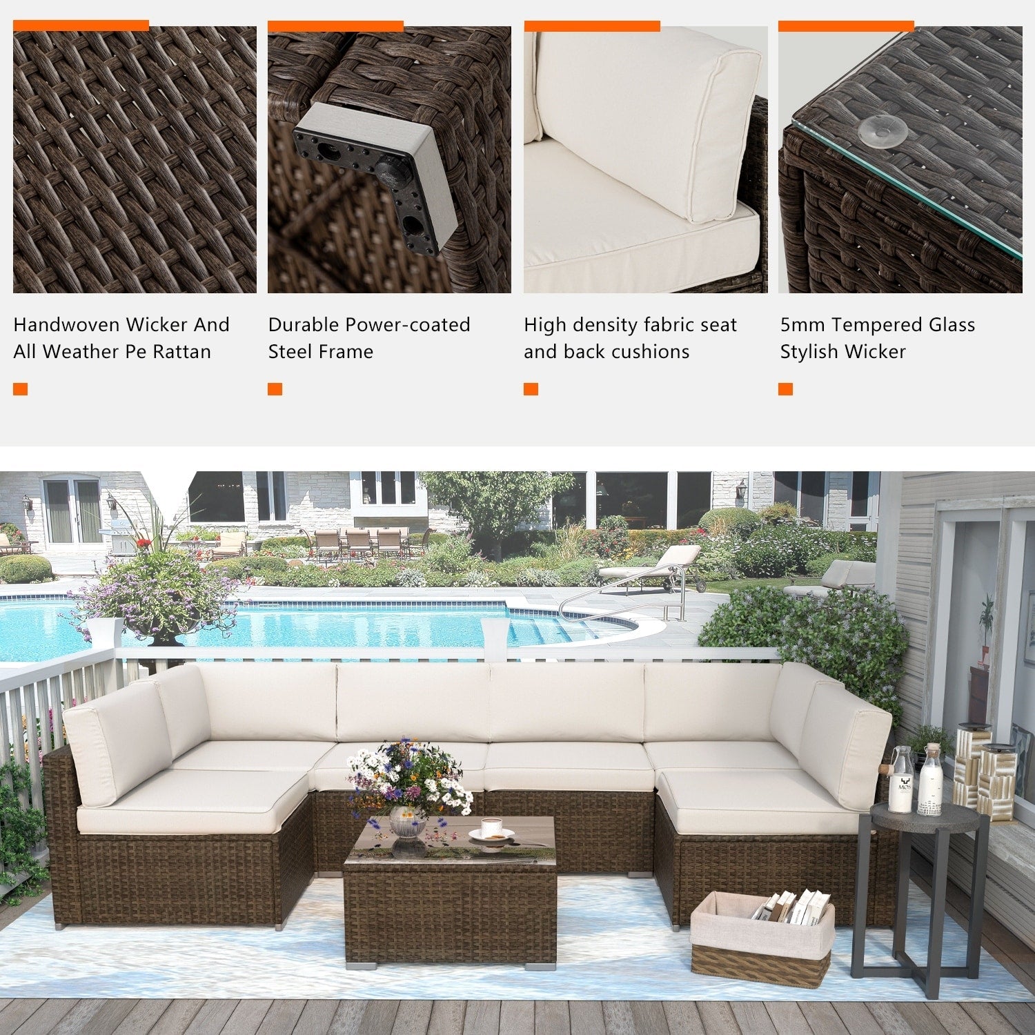 Ensemble de canapés sectionnels en osier pour meubles de patio extérieur COSIEST 7 pièces