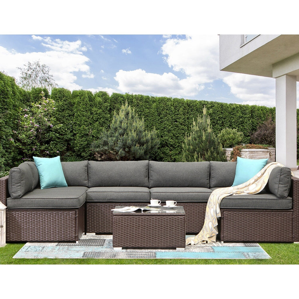 Ensemble de canapés sectionnels en osier pour meubles de patio extérieur COSIEST 7 pièces