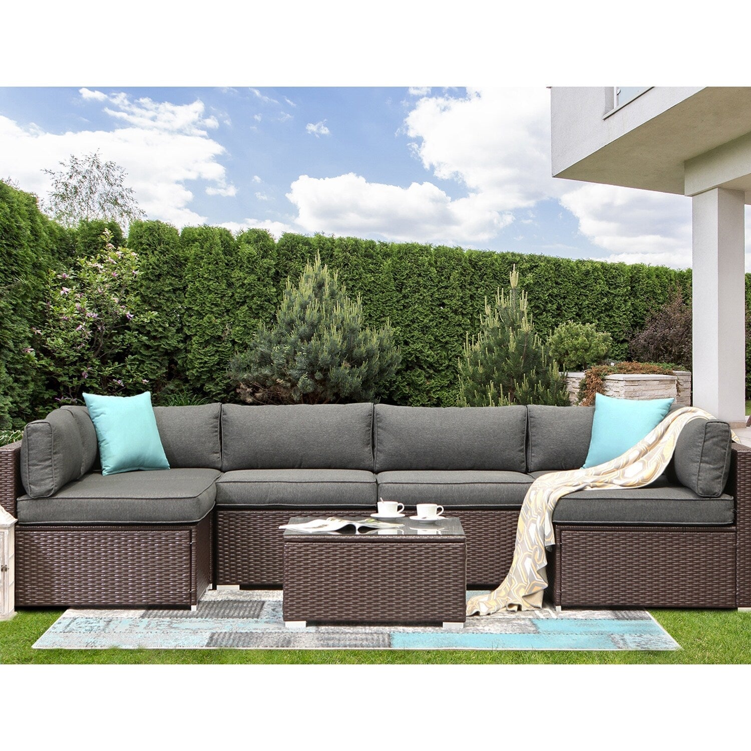 Ensemble de canapés sectionnels en osier pour meubles de patio extérieur COSIEST 7 pièces