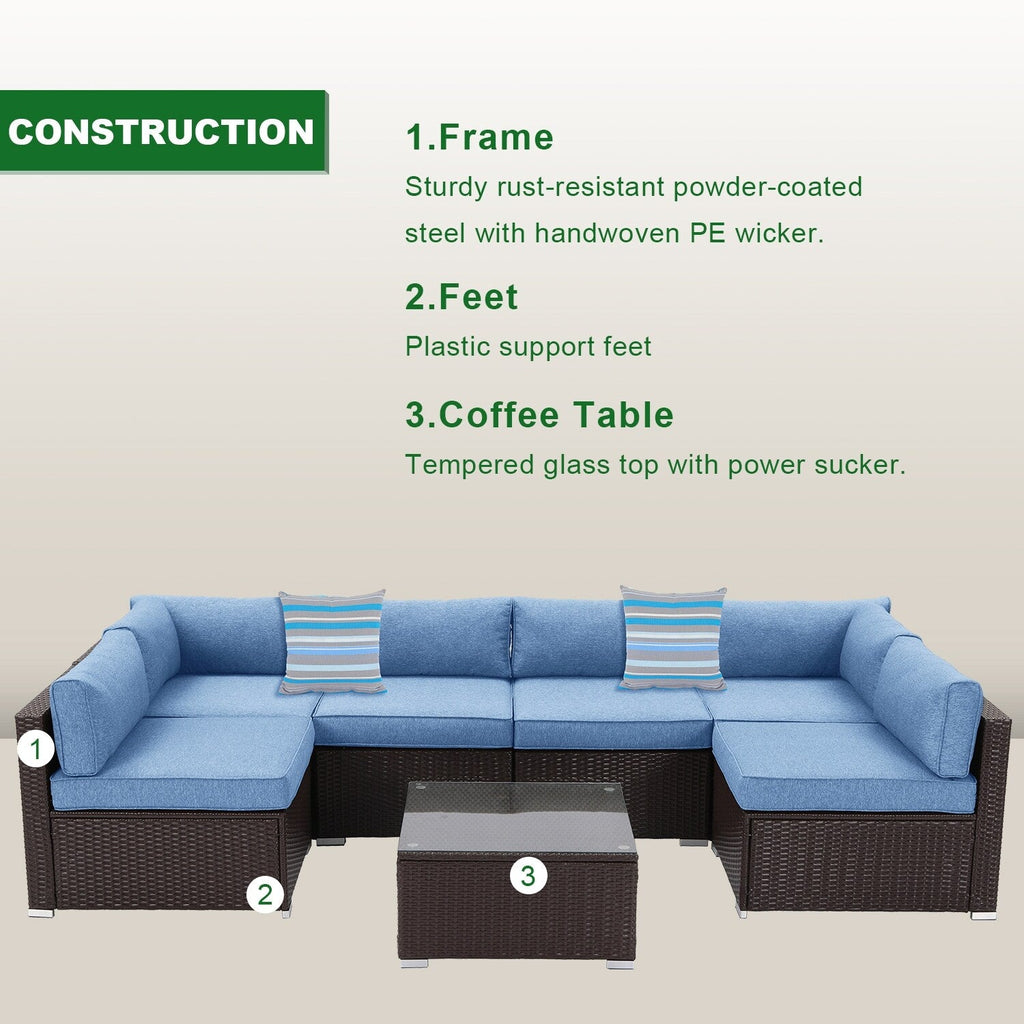 Ensemble de canapés sectionnels en osier pour meubles de patio extérieur COSIEST 7 pièces