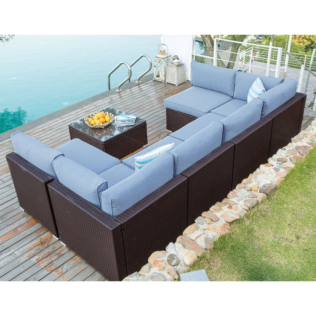 Ensemble de canapés sectionnels en osier pour meubles de patio extérieur COSIEST 7 pièces