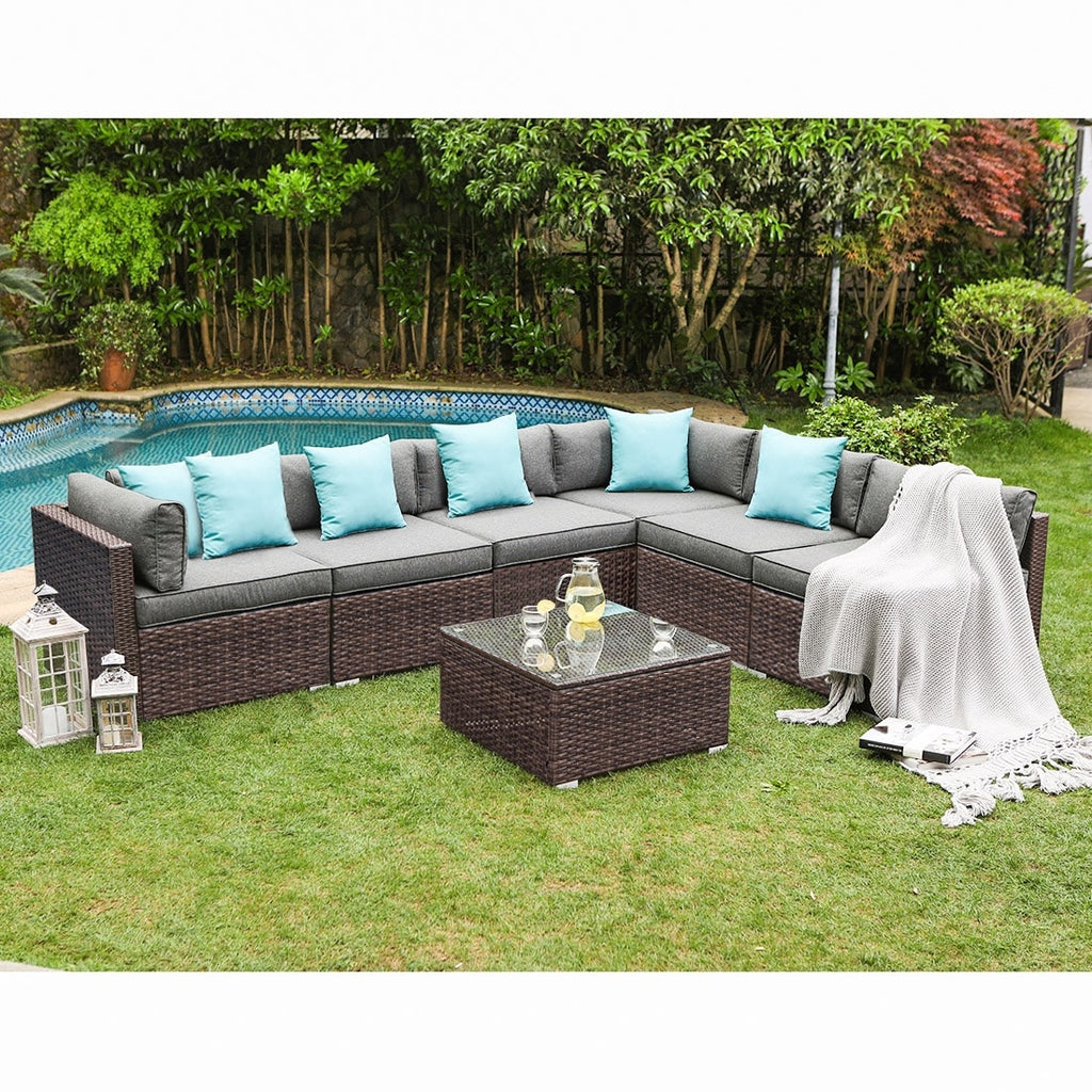 Ensemble de canapés sectionnels en osier pour meubles de patio extérieur COSIEST 7 pièces