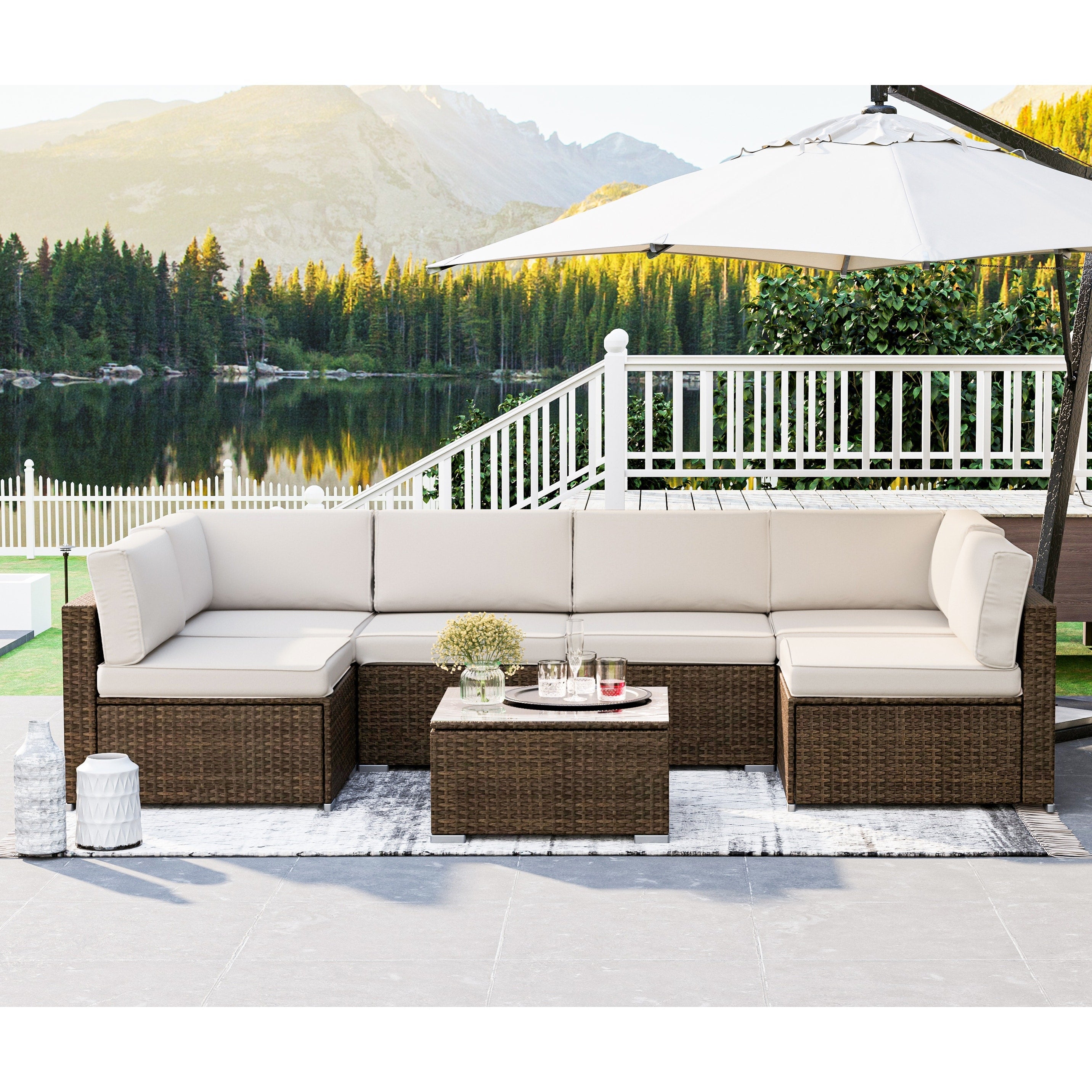 Ensemble de canapés sectionnels en osier pour meubles de patio extérieur COSIEST 7 pièces