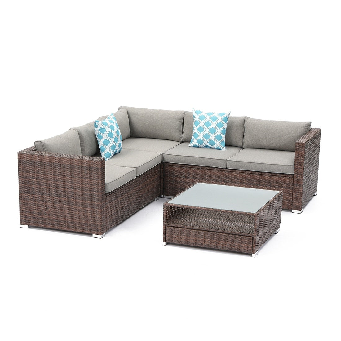 Ensemble de canapés sectionnels en osier pour patio extérieur COSIEST 4 pièces avec table pour foyer