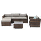 Canapé d'extérieur sectionnel en osier 6 pièces COSIEST, fauteuil avec pouf