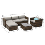 Canapé d'extérieur sectionnel en osier 6 pièces COSIEST, fauteuil avec pouf