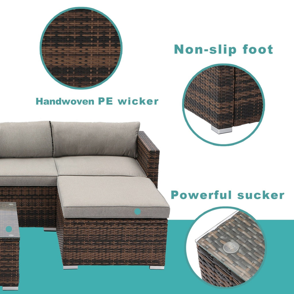 Canapé d'extérieur sectionnel en osier 6 pièces COSIEST, fauteuil avec pouf