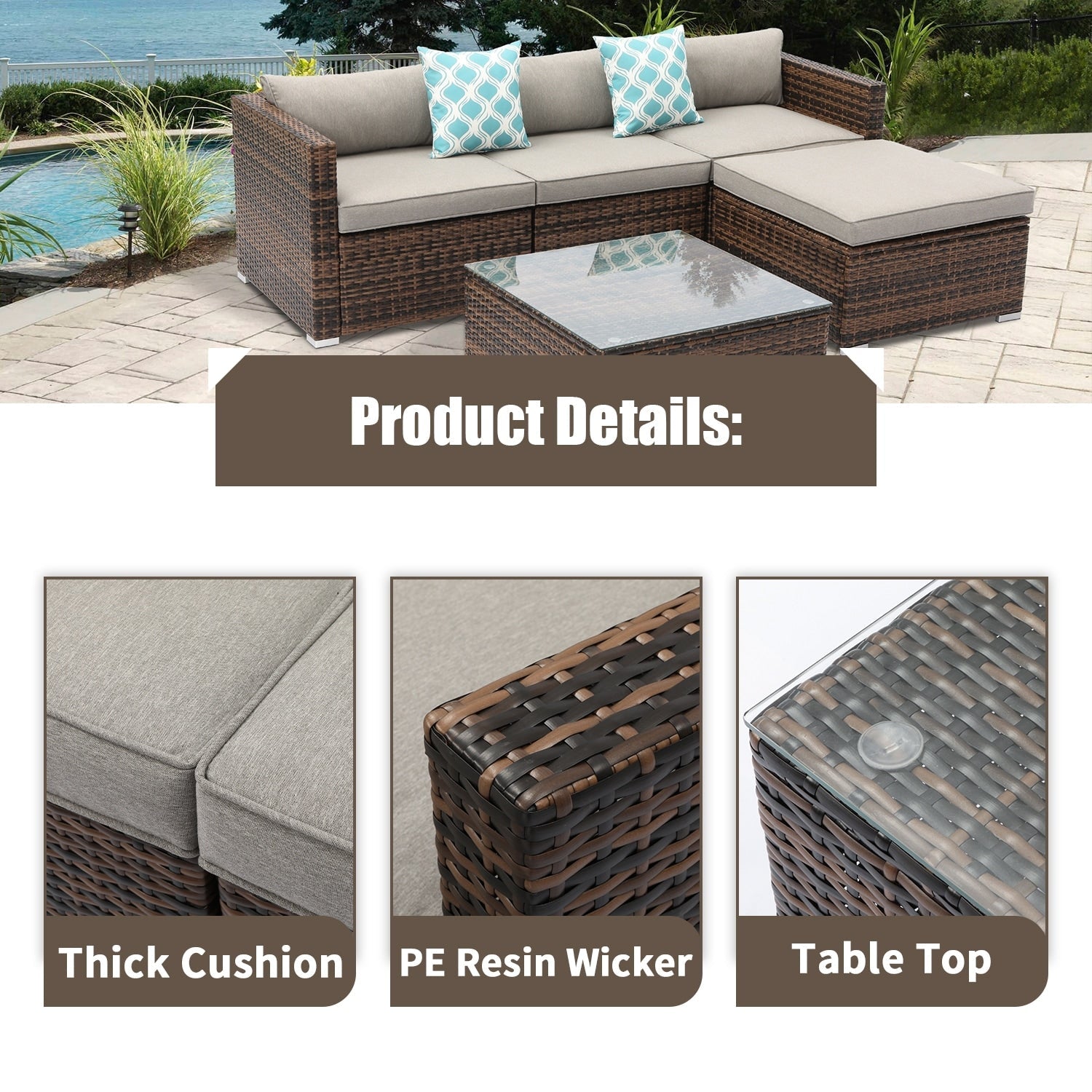 Ensemble de canapés d'extérieur en osier marron COSIEST