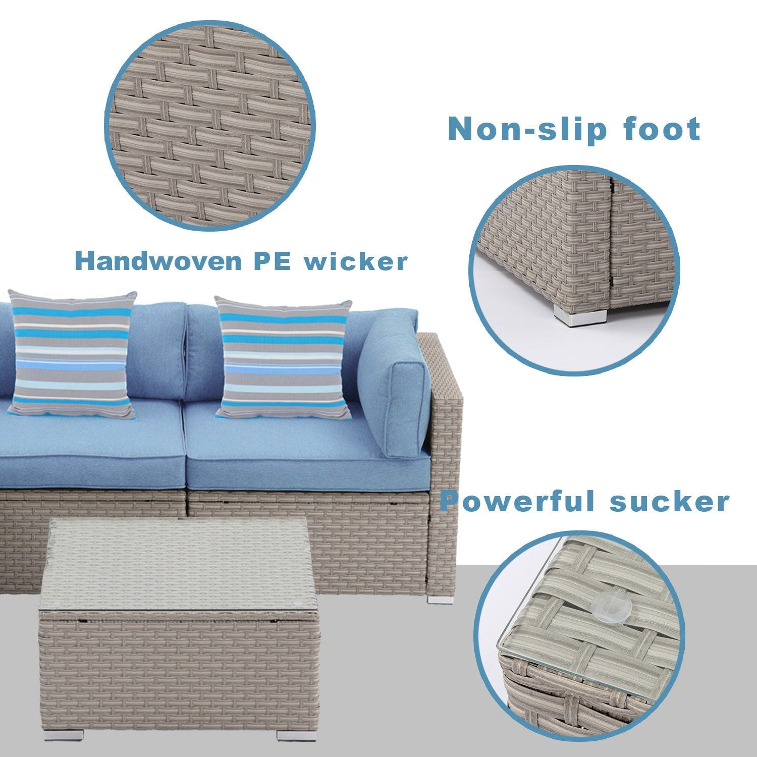 Canapé d'angle en osier 7 pièces pour patio extérieur COSIEST avec table basse