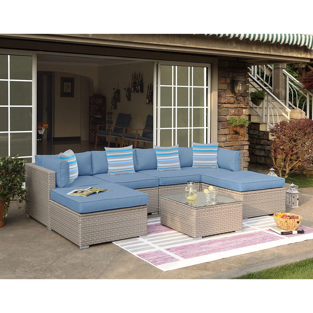 Canapé d'angle en osier 7 pièces pour patio extérieur COSIEST avec table basse