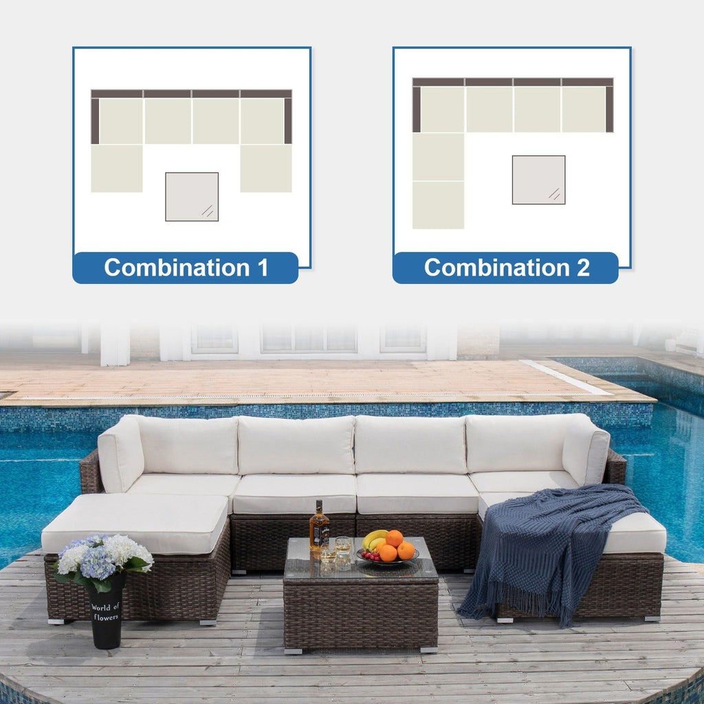 Canapé d'angle en osier 7 pièces pour patio extérieur COSIEST avec table basse