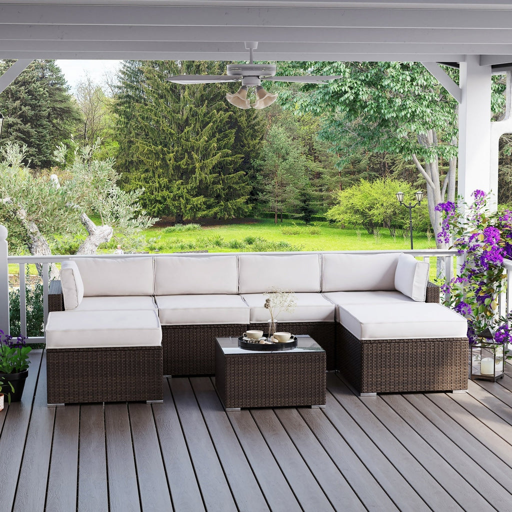 Canapé d'angle en osier 7 pièces pour patio extérieur COSIEST avec table basse