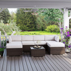 Canapé d'angle en osier 7 pièces pour patio extérieur COSIEST avec table basse