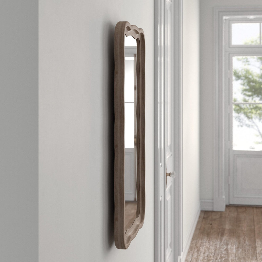 Miroir d'appoint incurvé à cadre en bois festonné COZAYH