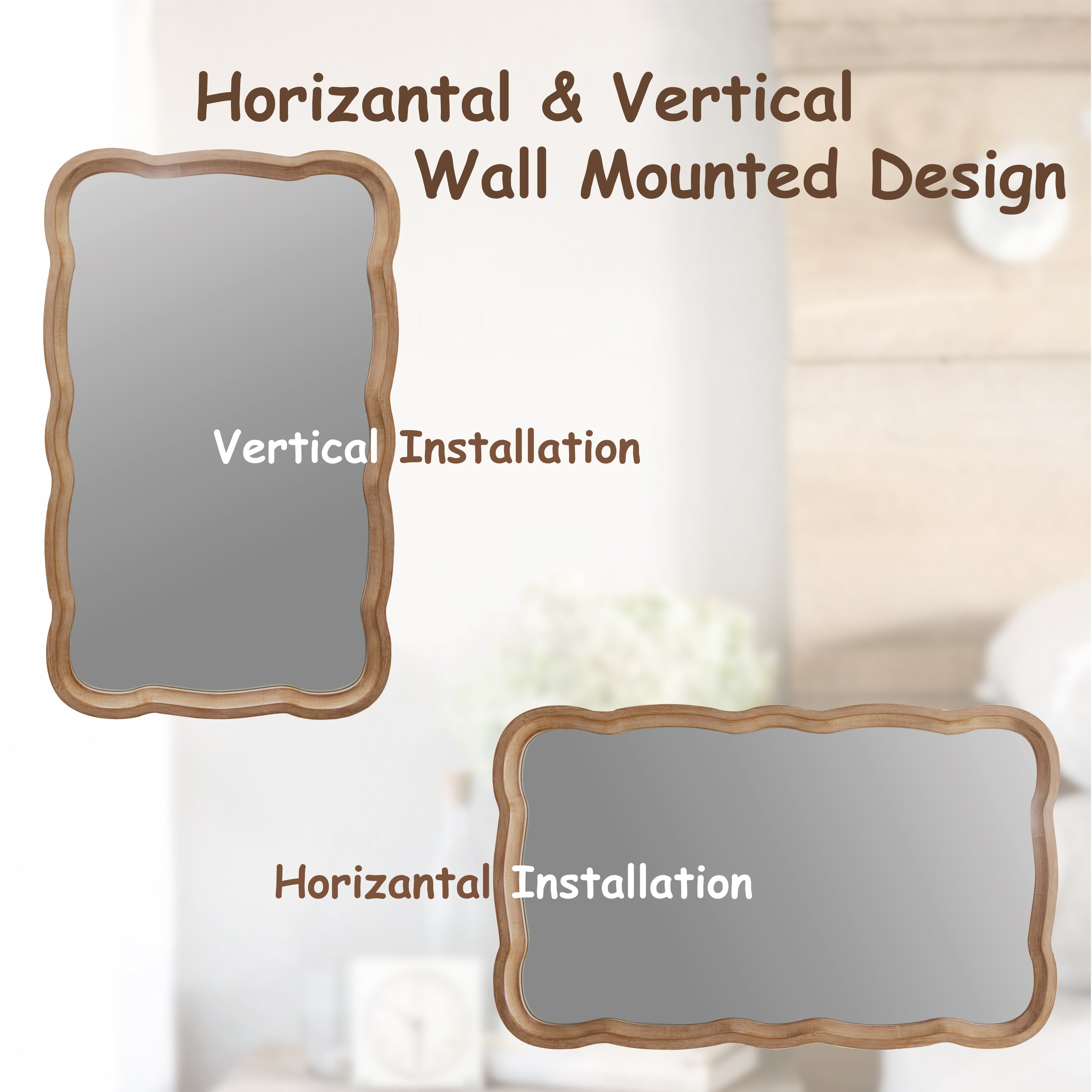 Miroir d'appoint incurvé à cadre en bois festonné COZAYH