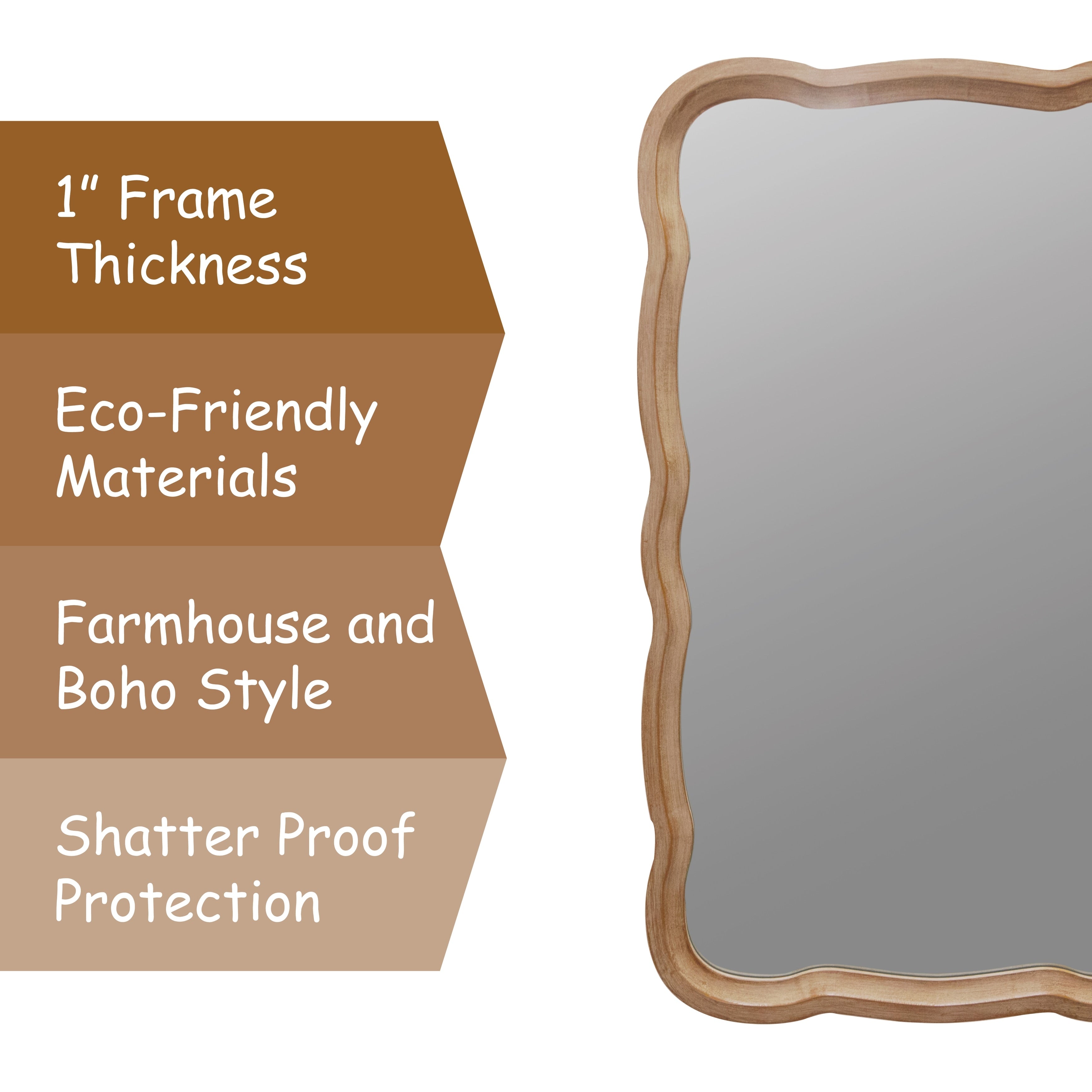 Miroir d'appoint incurvé à cadre en bois festonné COZAYH