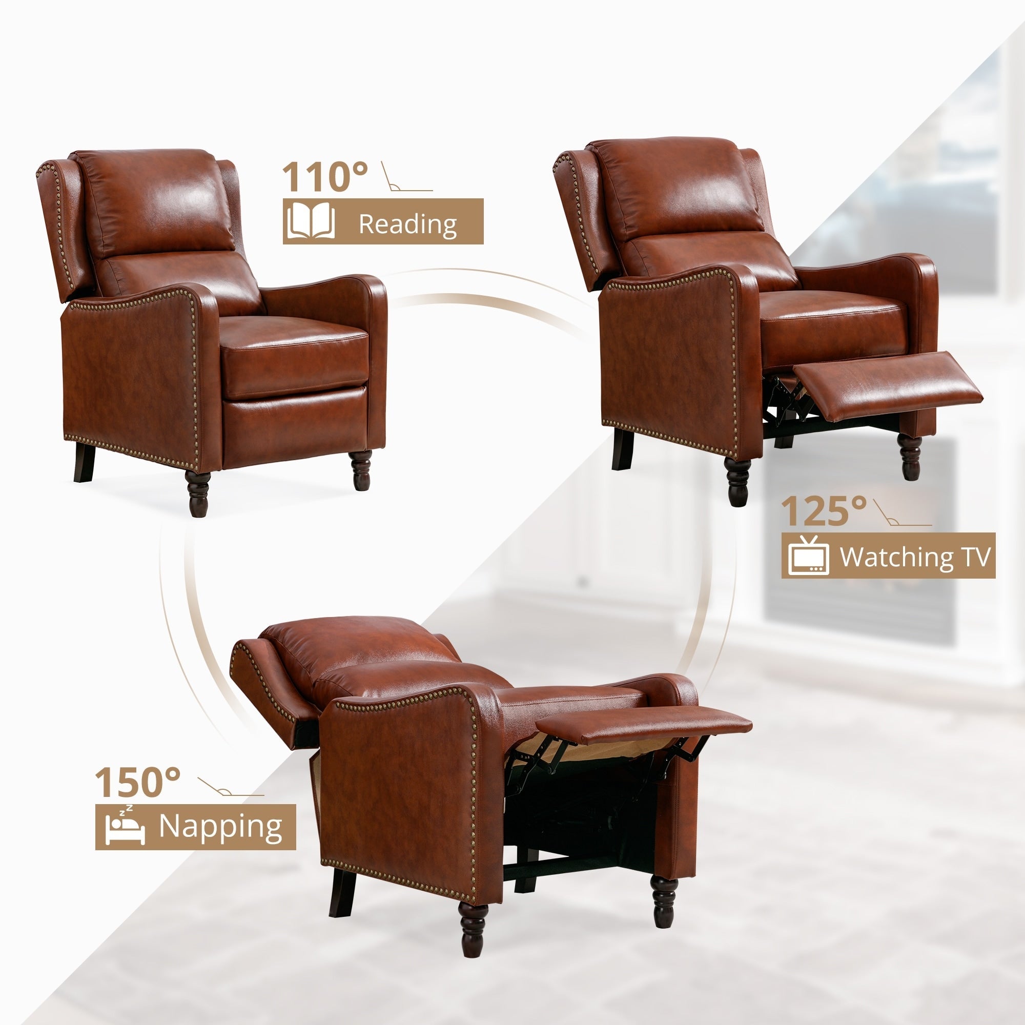 Fauteuil de salon inclinable et confortable en cuir COZYMAN