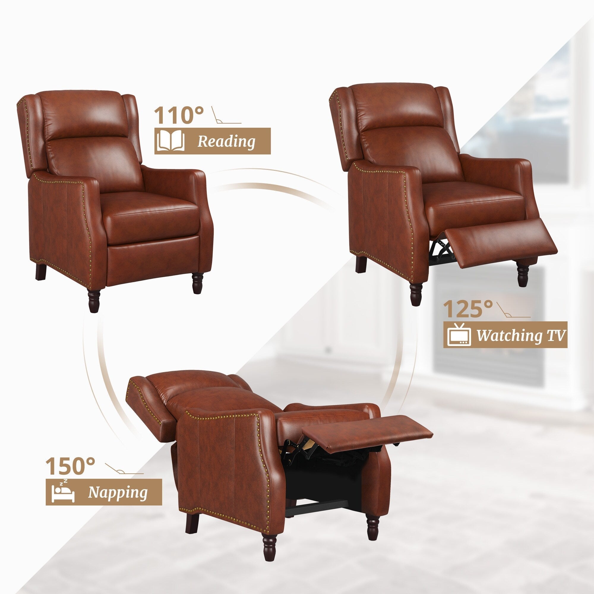 Fauteuil inclinable réglable en cuir véritable moderne COZYMAN avec siège à 3 positions