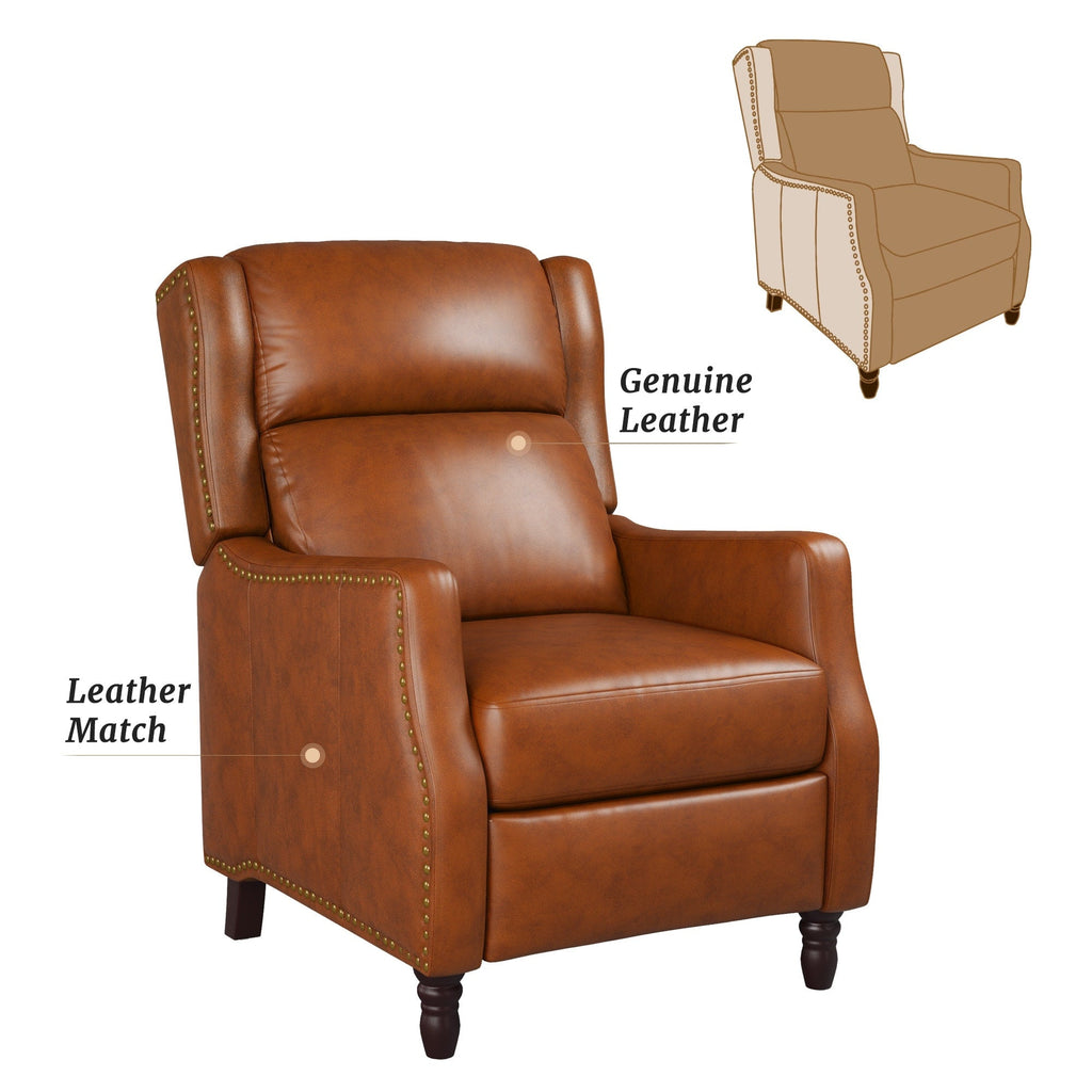 Fauteuil inclinable moderne en cuir véritable COZYMAN, réglable et inclinable avec accoudoirs confortables