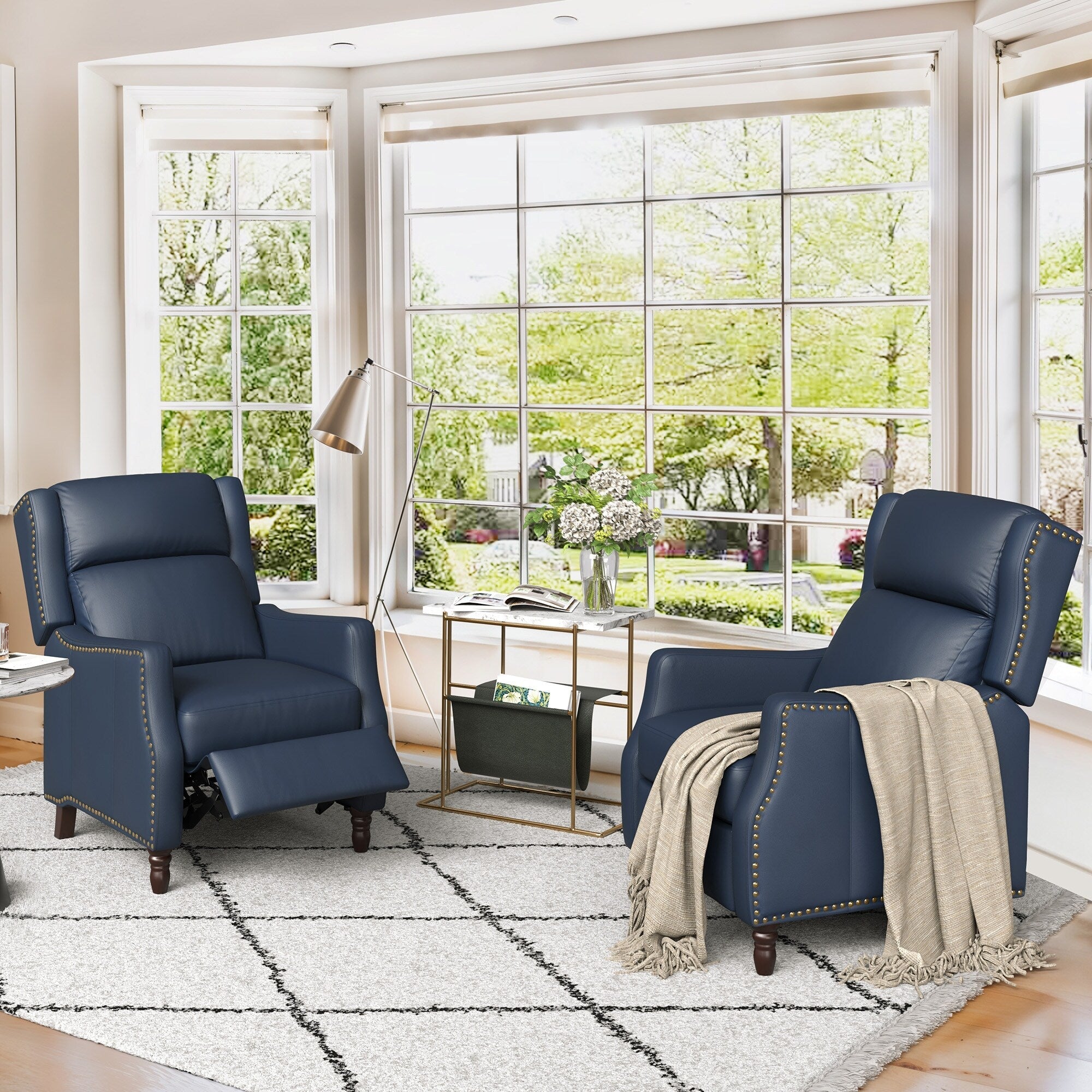 Fauteuil inclinable moderne en cuir véritable COZYMAN, réglable et inclinable avec accoudoirs confortables