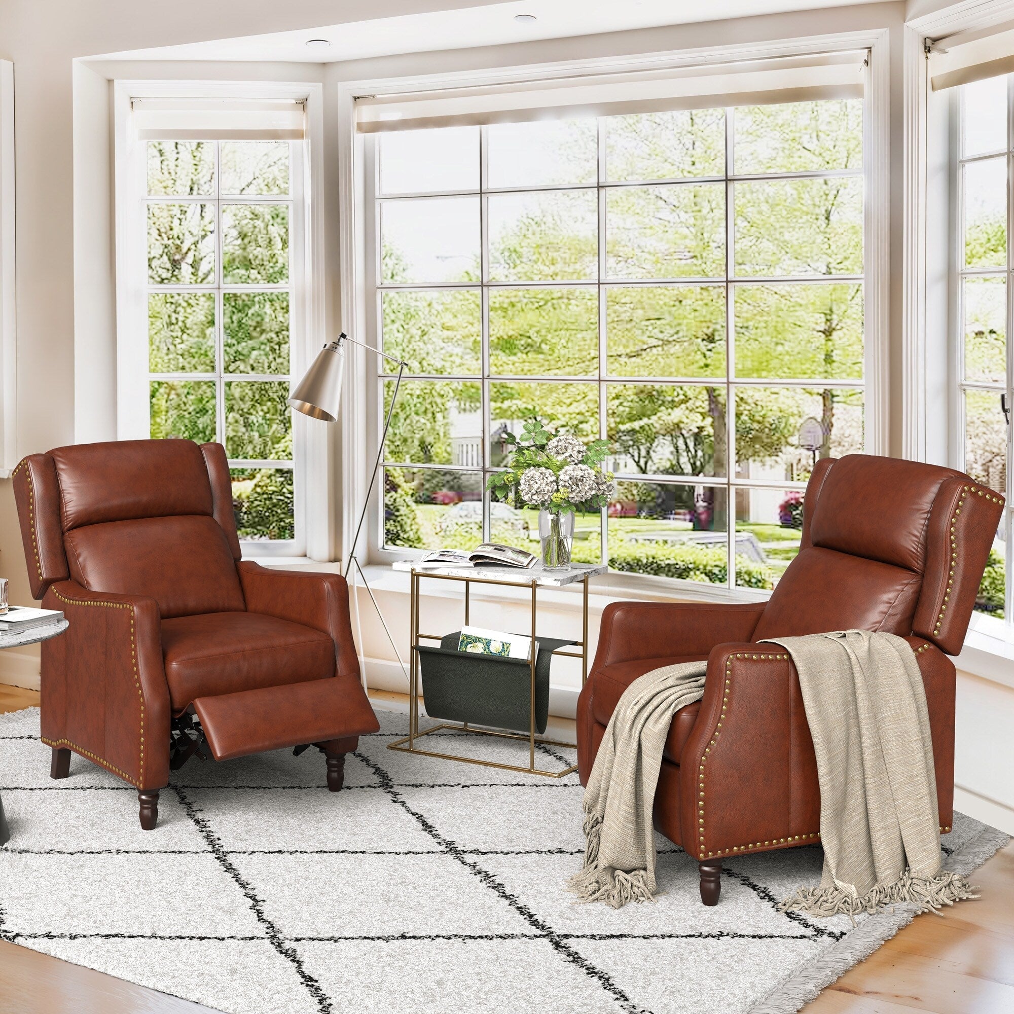 Fauteuil inclinable moderne en cuir véritable COZYMAN, réglable et inclinable avec accoudoirs confortables