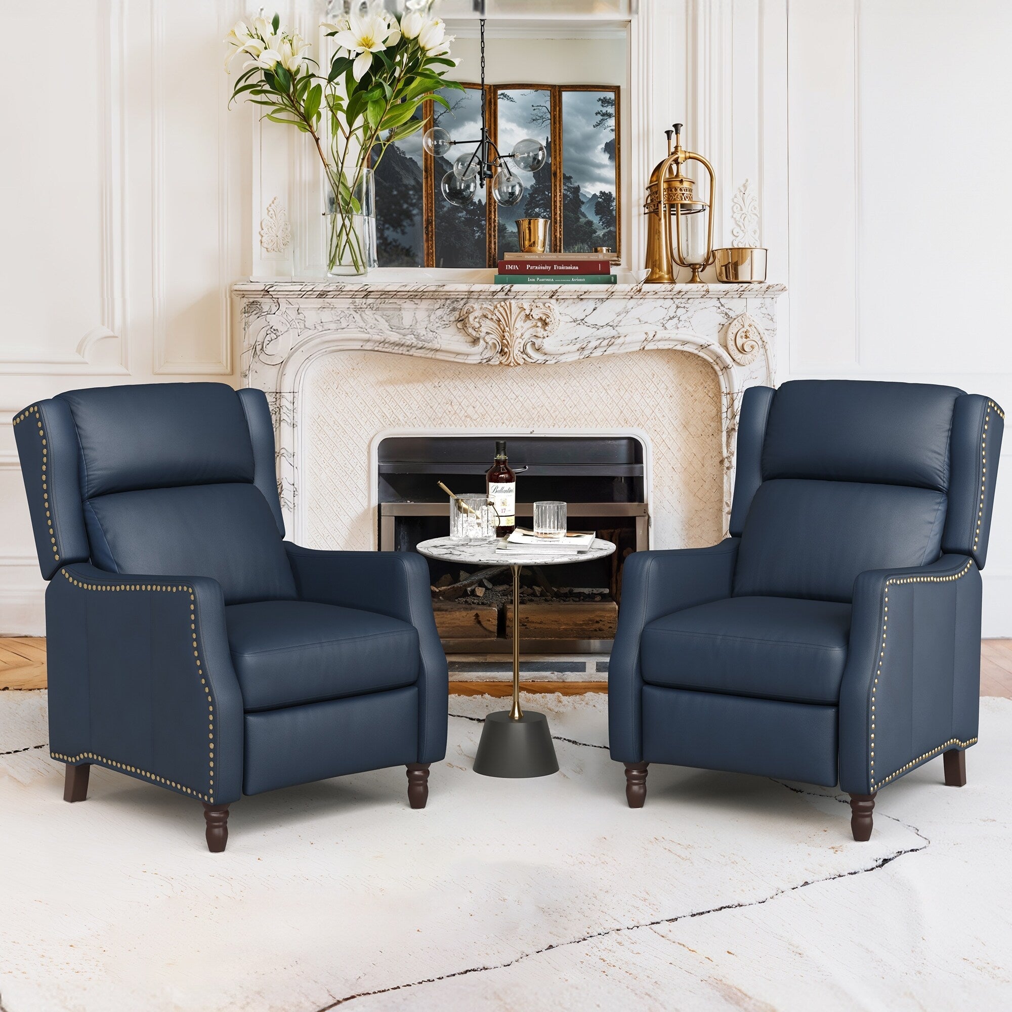 Fauteuils inclinables modernes en cuir véritable COZYMAN, fauteuils inclinables réglables avec accoudoirs confortables, lot de 2