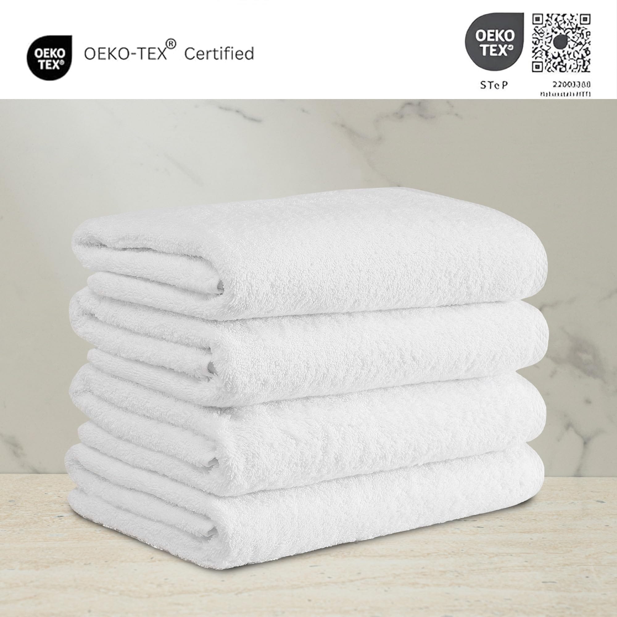 Lot de 4 serviettes de bain blanches CTT Arsenal 100 % coton turc - 27 x 54