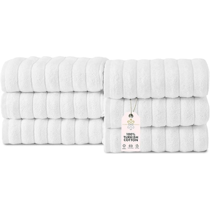 Lot de 6 serviettes de toilette CTT Classic blanches côtelées 100 % coton turc, à séchage rapide et absorbantes - 33 L x 20 l
