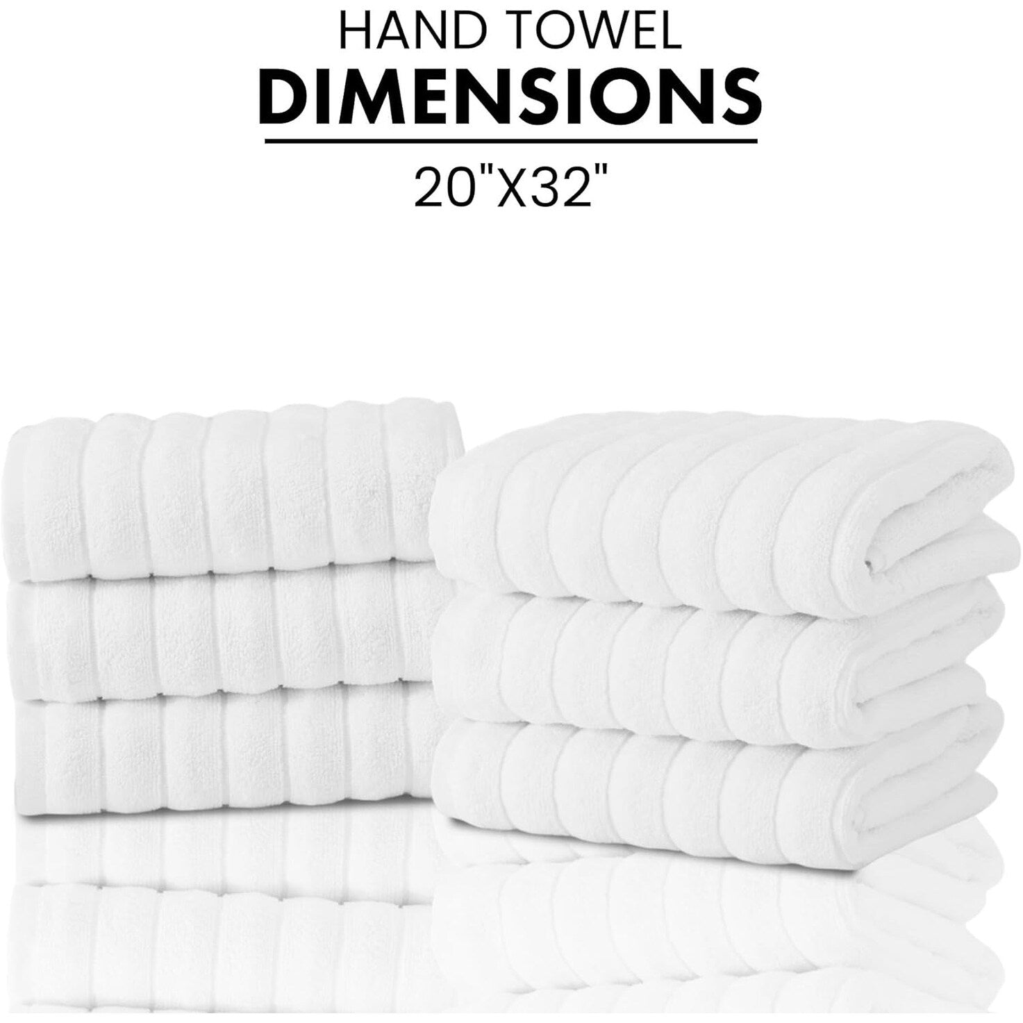 Lot de 6 serviettes de toilette CTT Classic blanches côtelées 100 % coton turc, à séchage rapide et absorbantes - 33 L x 20 l