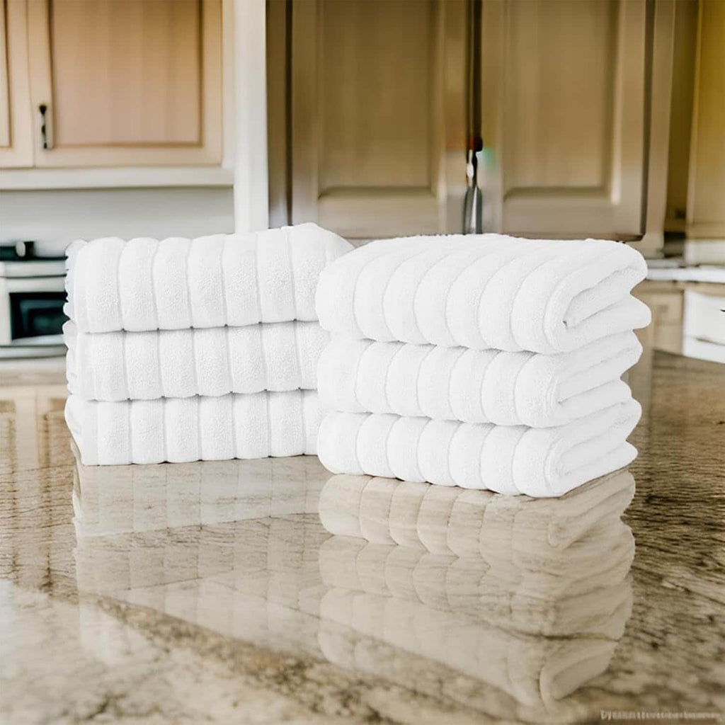 Lot de 6 serviettes de toilette CTT Classic blanches côtelées 100 % coton turc, à séchage rapide et absorbantes - 33 L x 20 l